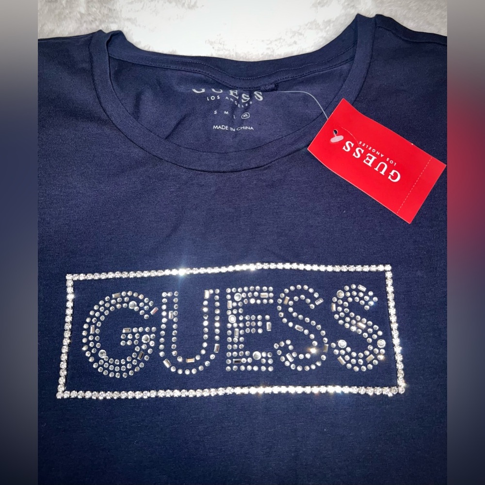 Guess Dark Blue Tee with Rhinestone Logo